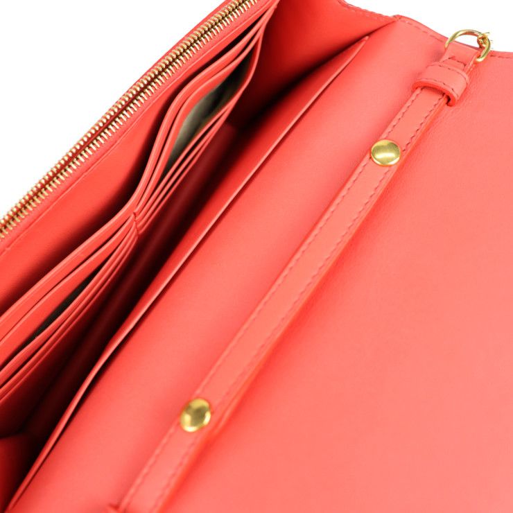 Celine Clutch Bag 107773 Leather Poppy Red Cloud Gray Frame Evening Chain