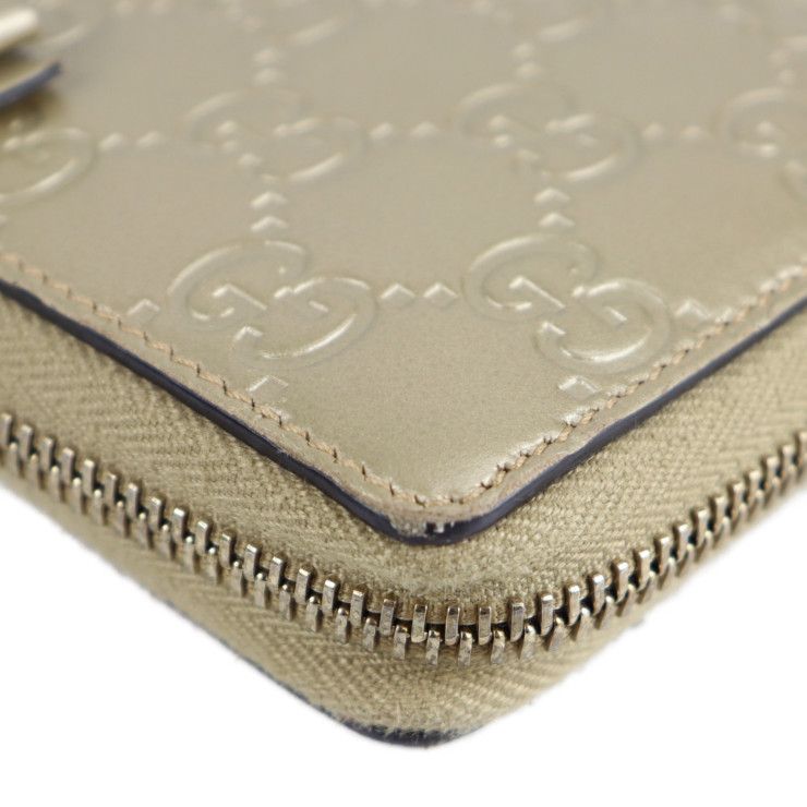 Gucci Long Wallet 388680 Leather Chien Pan Gold Guccissima Ribbon Round Zipper