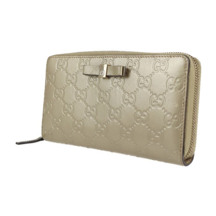 Gucci Long Wallet 388680 Leather Chien Pan Gold Guccissima Ribbon Round Zipper