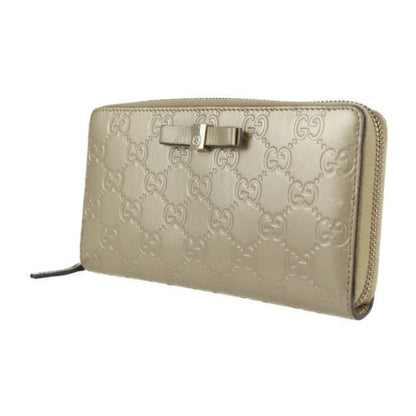 Gucci Long Wallet 388680 Leather Chien Pan Gold Guccissima Ribbon Round Zipper