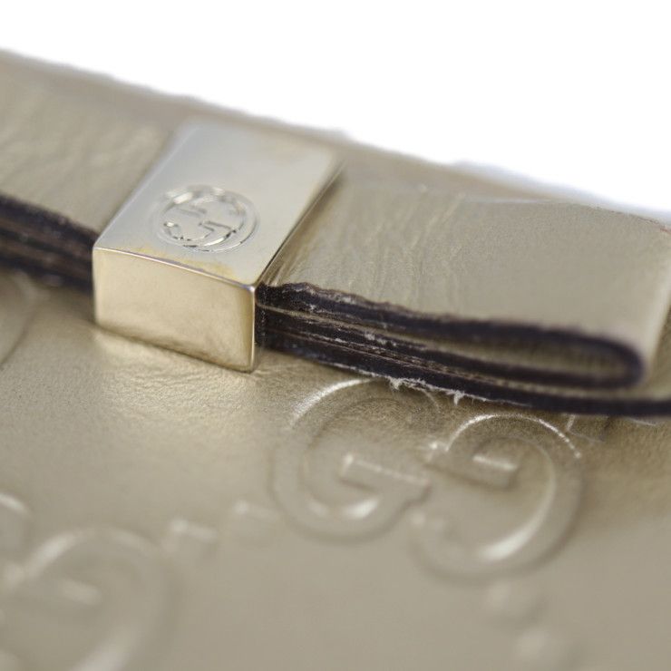 Gucci Long Wallet 388680 Leather Chien Pan Gold Guccissima Ribbon Round Zipper