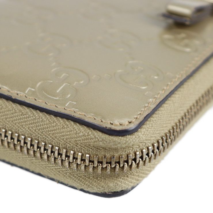 Gucci Long Wallet 388680 Leather Chien Pan Gold Guccissima Ribbon Round Zipper