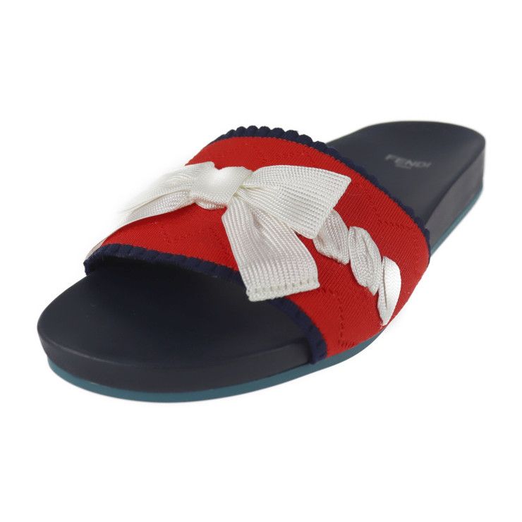 Unused Exhibit Fendi Slide Sandals #37 Canvas Leather Rubber Navy Red White