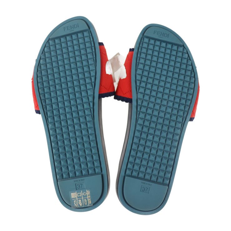 Unused Exhibit Fendi Slide Sandals #37 Canvas Leather Rubber Navy Red White