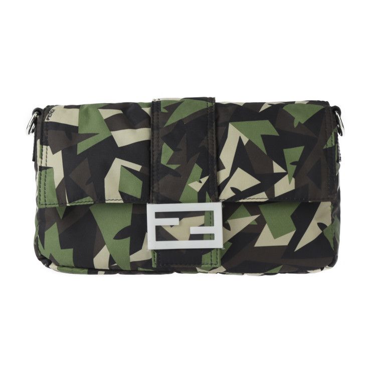 Fendi Mamma Bucket Camouflage Shoulder Bag 7va472 Nylon Leather Green Beige