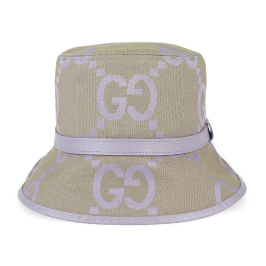 Gucci Bucket Hat 730336 Canvas Leather Beige Light Purple Jumbo GG Hat