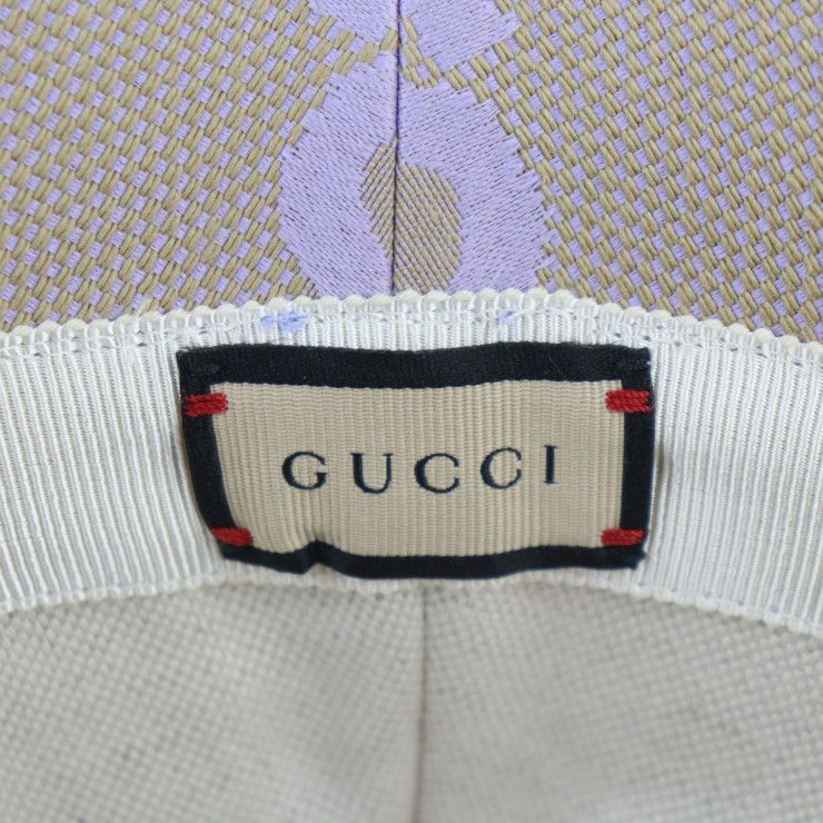Gucci Bucket Hat 730336 Canvas Leather Beige Light Purple Jumbo GG Hat