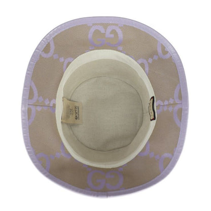 Gucci Bucket Hat 730336 Canvas Leather Beige Light Purple Jumbo GG Hat