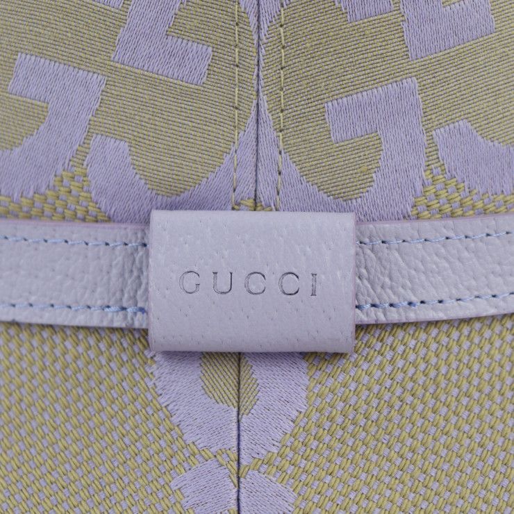 Gucci Bucket Hat 730336 Canvas Leather Beige Light Purple Jumbo GG Hat