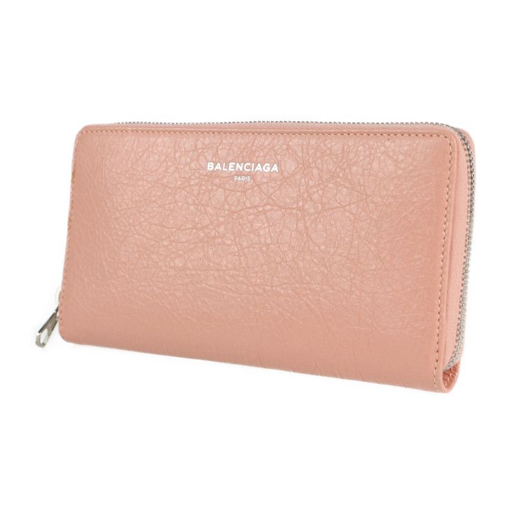Balenciaga Long Wallet 419805 Leather Pink Beige Silver Hardware Exclusive