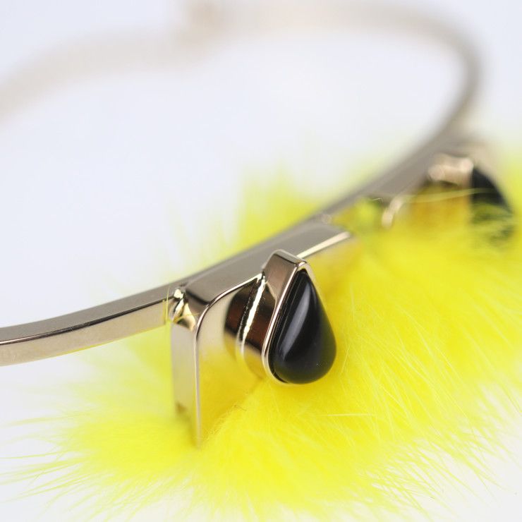 Fendi Bracelet - Metal Fur Gold Yellow Monster Eye Bangle