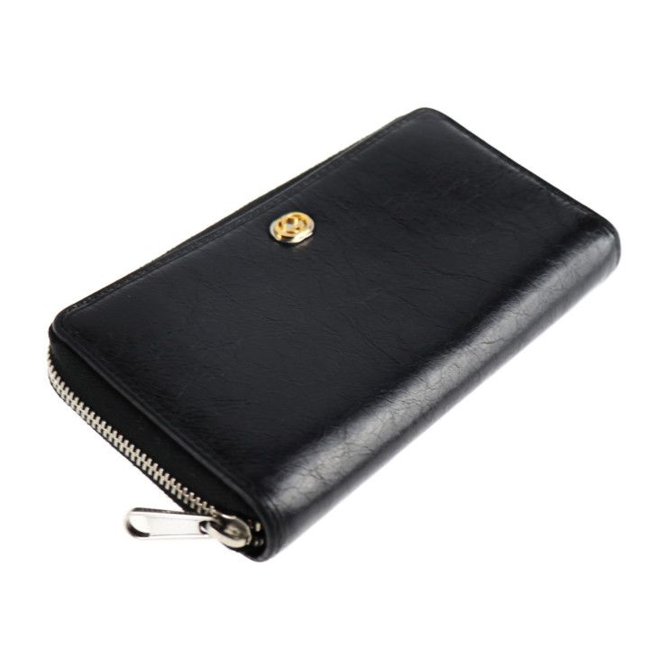 Gucci Long Wallet 575988 Leather Black Gold Hardware Silver Hardware Interlockin