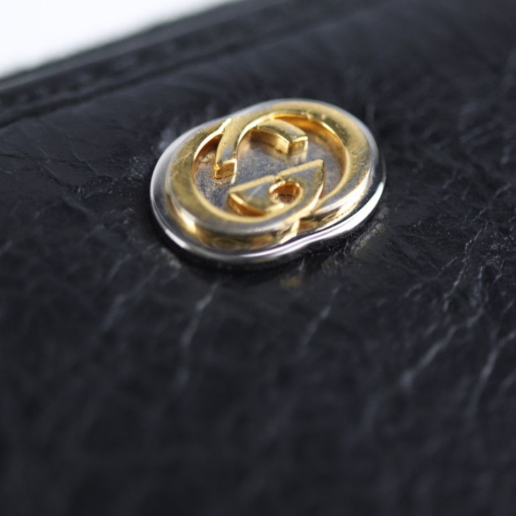 Gucci Long Wallet 575988 Leather Black Gold Hardware Silver Hardware Interlockin