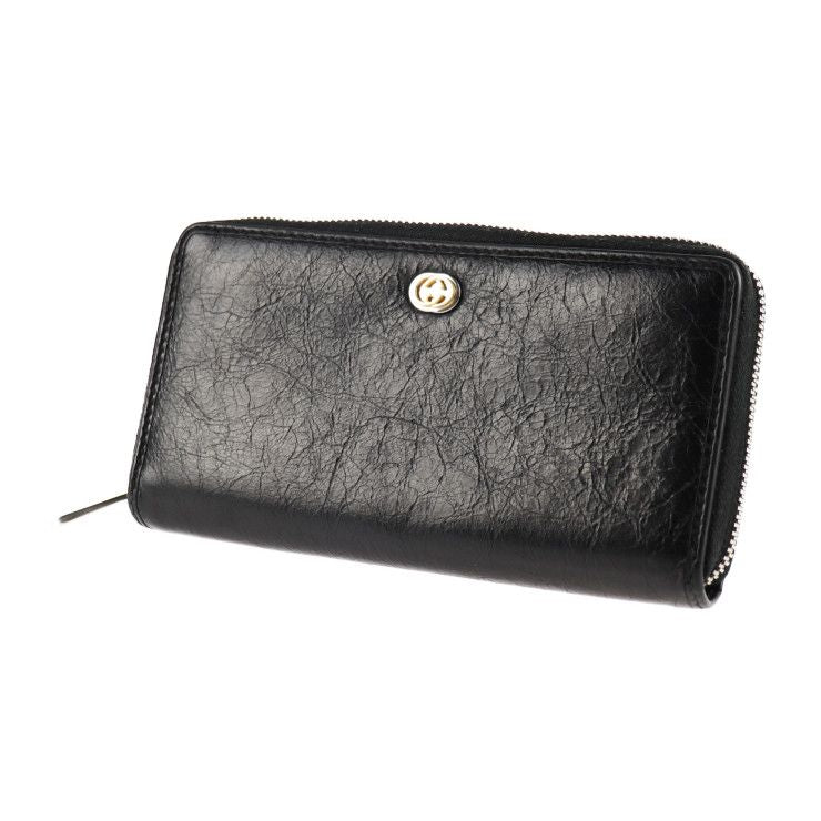 Gucci Long Wallet 575988 Leather Black Gold Hardware Silver Hardware Interlockin