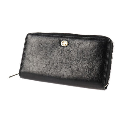 Gucci Long Wallet 575988 Leather Black Gold Hardware Silver Hardware Interlockin