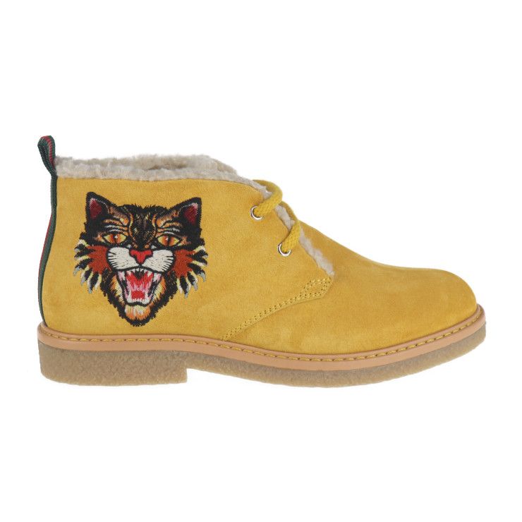 Gucci Boots 483457 Suede Mustard Yellowish Angry Cat UFO Reference Size 19.9cm
