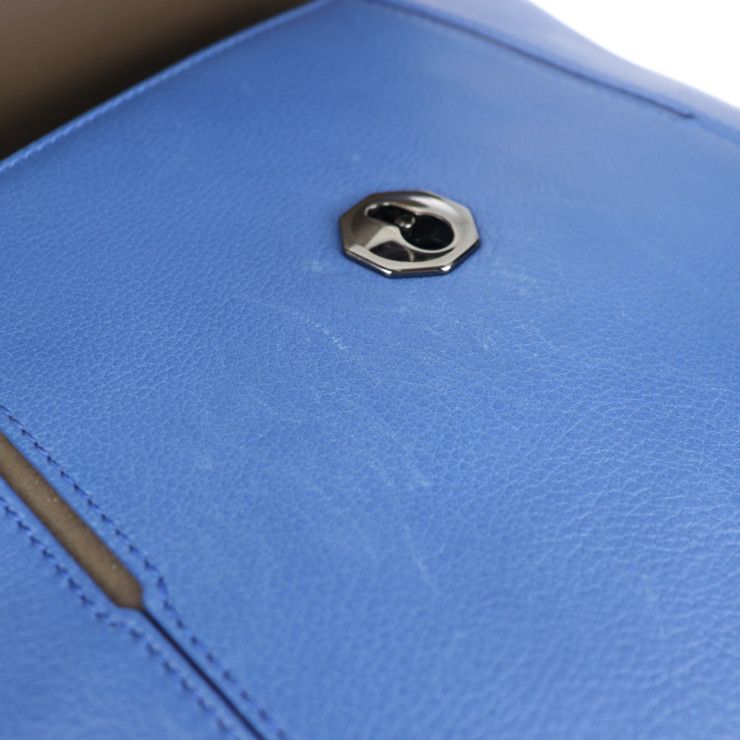 Bvlgari Bulgari Shoulder Bag 38639 Leather Blue Gray Flap Bag 2WAY Handbag