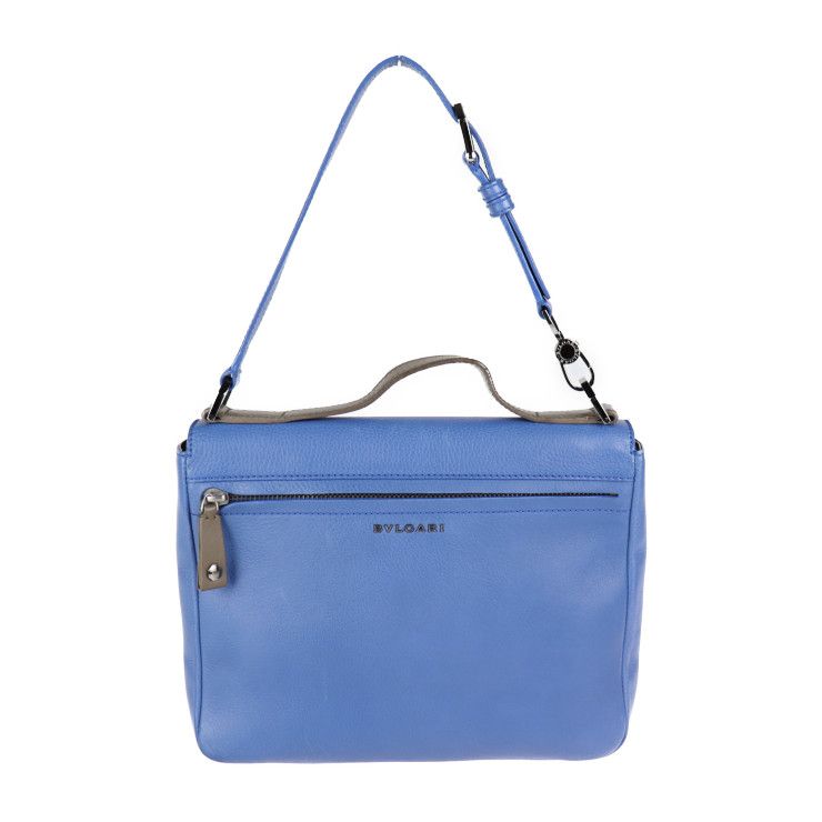 Bvlgari Bulgari Shoulder Bag 38639 Leather Blue Gray Flap Bag 2WAY Handbag