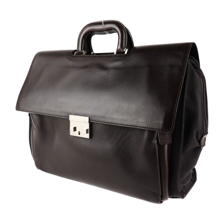 Gucci Business Bag 015.1046.0093 Leather Nylon Brown Silver Hardware Briefcase