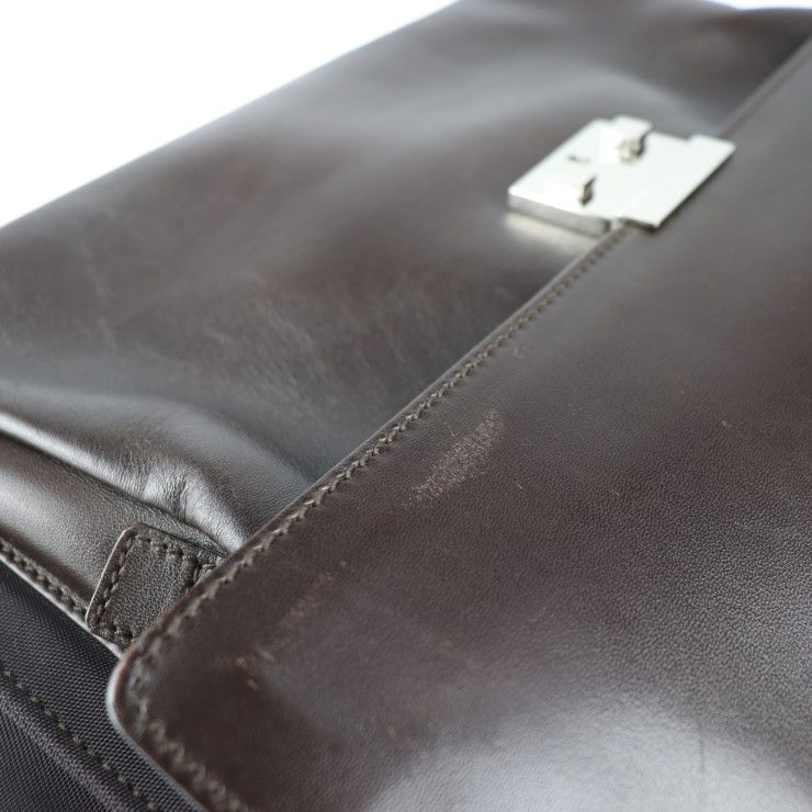 Gucci Business Bag 015.1046.0093 Leather Nylon Brown Silver Hardware Briefcase