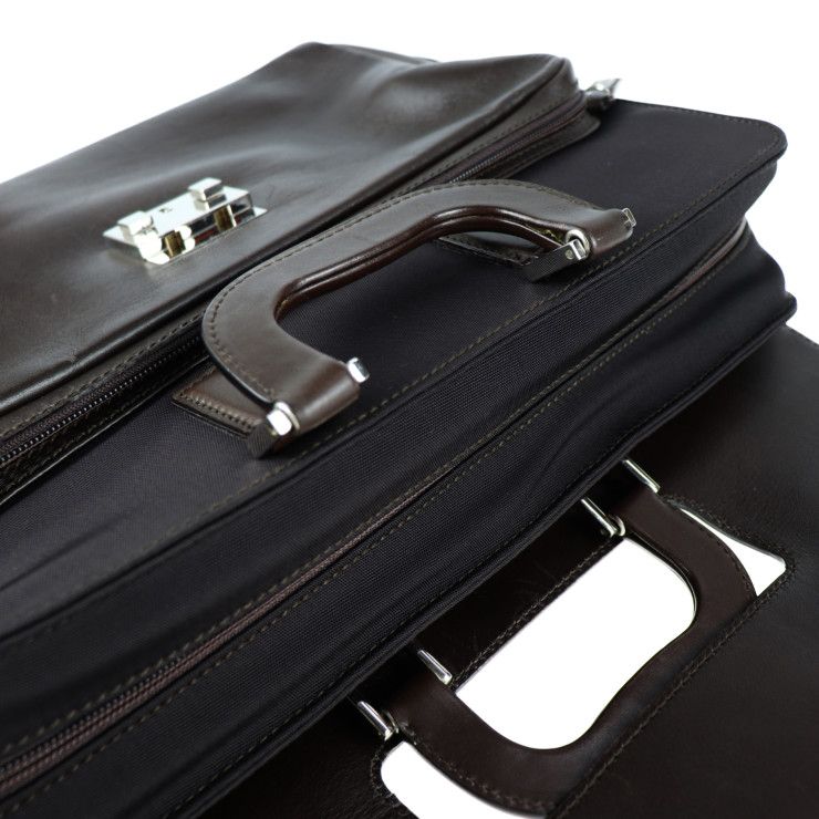 Gucci Business Bag 015.1046.0093 Leather Nylon Brown Silver Hardware Briefcase