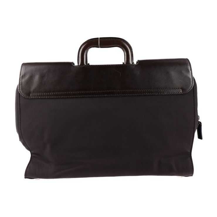 Gucci Business Bag 015.1046.0093 Leather Nylon Brown Silver Hardware Briefcase