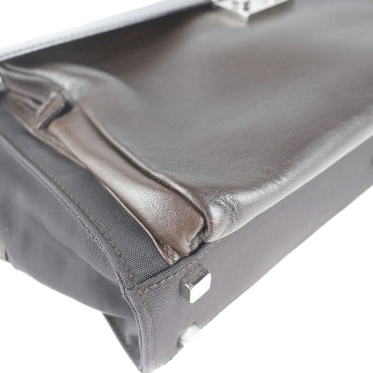 Gucci Business Bag 015.1046.0093 Leather Nylon Brown Silver Hardware Briefcase