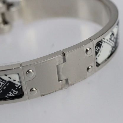 Hermes Charnires PM Bracelet - Metal Cloisonne Silver Black White Bangle
