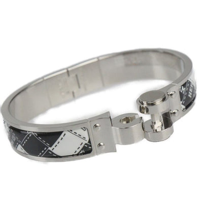 Hermes Charnires PM Bracelet - Metal Cloisonne Silver Black White Bangle
