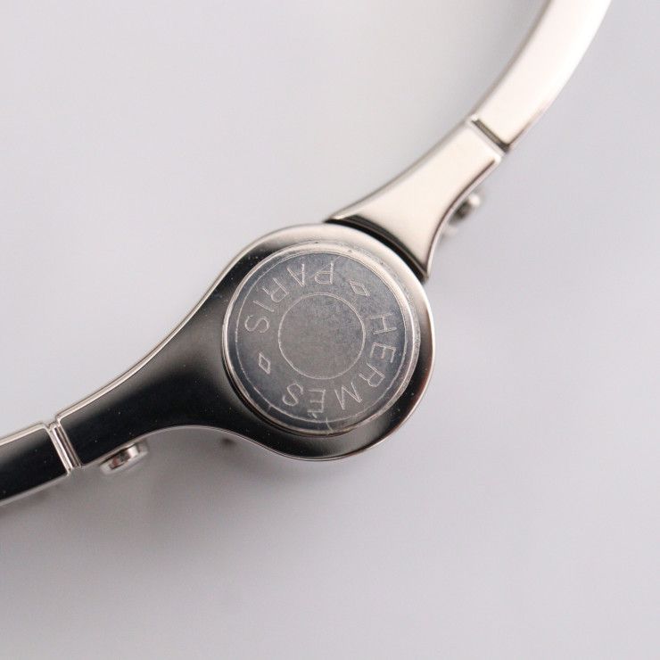 Hermes Charnires PM Bracelet - Metal Cloisonne Silver Black White Bangle