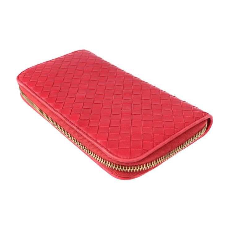 Bottega Veneta Bottega Veneta Long Wallet 114076 Leather Red Intrecciato Round