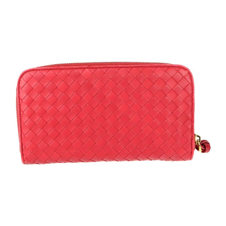 Bottega Veneta Bottega Veneta Long Wallet 114076 Leather Red Intrecciato Round