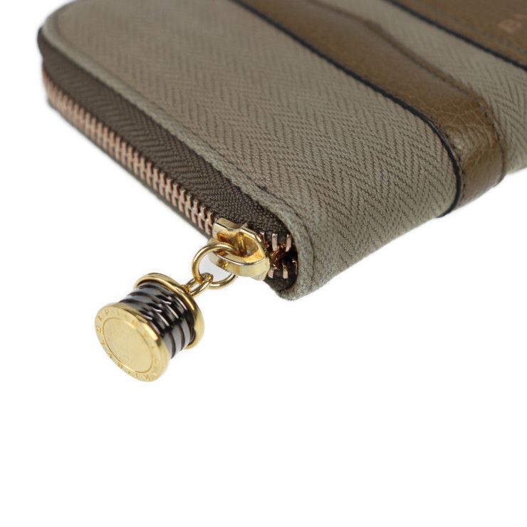 Bvlgari Bulgari Long Wallet 33775 Canvas Leather Brown Khaki Gold Hardware Bee