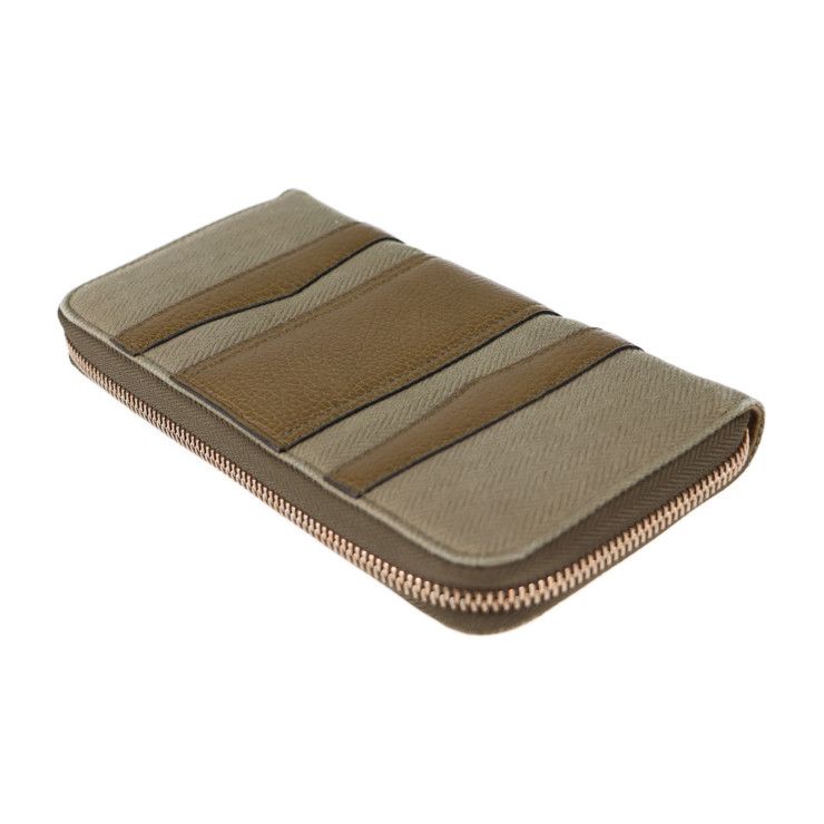 Bvlgari Bulgari Long Wallet 33775 Canvas Leather Brown Khaki Gold Hardware Bee