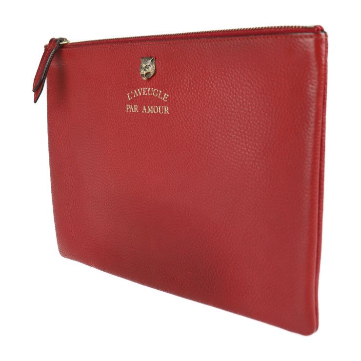 Gucci Clutch Bag 453165 Leather Red Animalier Second Bag Taiga - Angry Cat