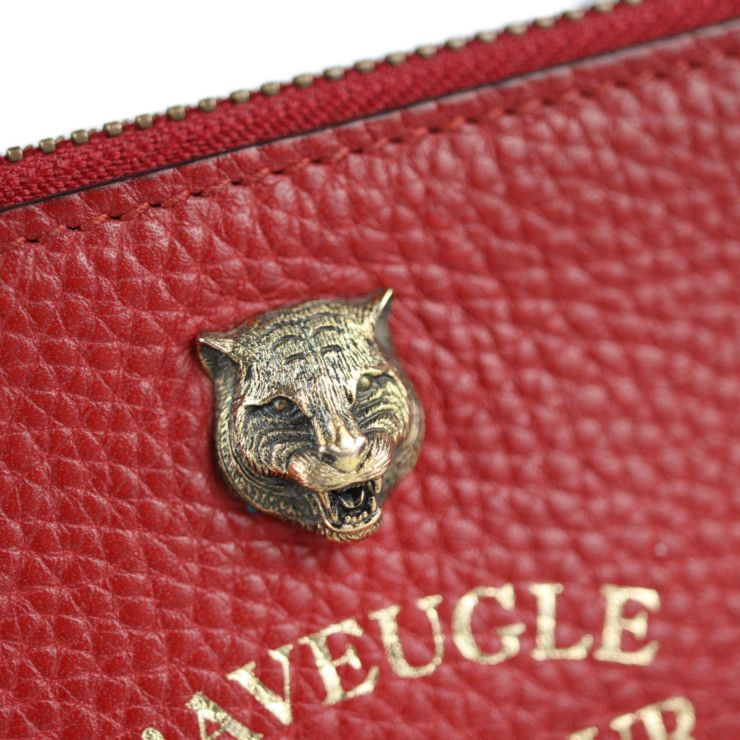 Gucci Clutch Bag 453165 Leather Red Animalier Second Bag Taiga - Angry Cat