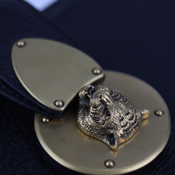 Gucci Cat Head Business Bag 495655 Leather Black Gold Hardware Clutch Bag