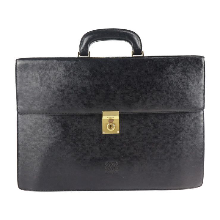 Loewe Briefcase Business Bag Leather Black Gold Hardware Anagram Document Bag