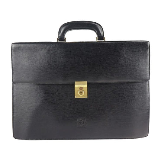 Loewe Briefcase Business Bag Leather Black Gold Hardware Anagram Document Bag