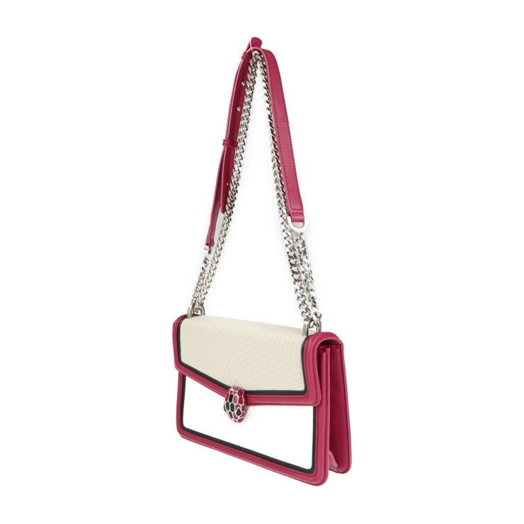 Bvlgari Bulgari Shoulder Bag - Leather Fuchsia Ivory Black Serpenti Diamond