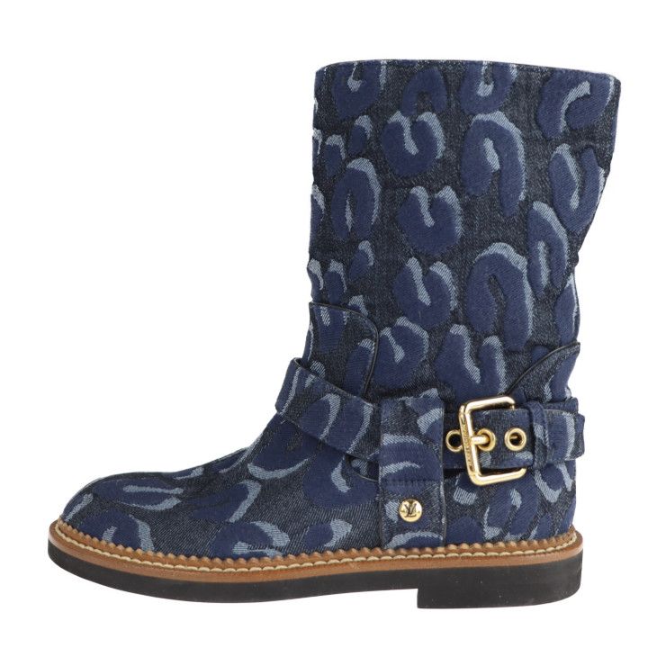 Louis Vuitton Boots - Denim Navy Shoes Half Boots Leopard Pattern Reference