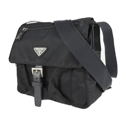 Prada Shoulder Bag B8994 Nylon Leather Black Silver Hardware VELA Triangle Logo