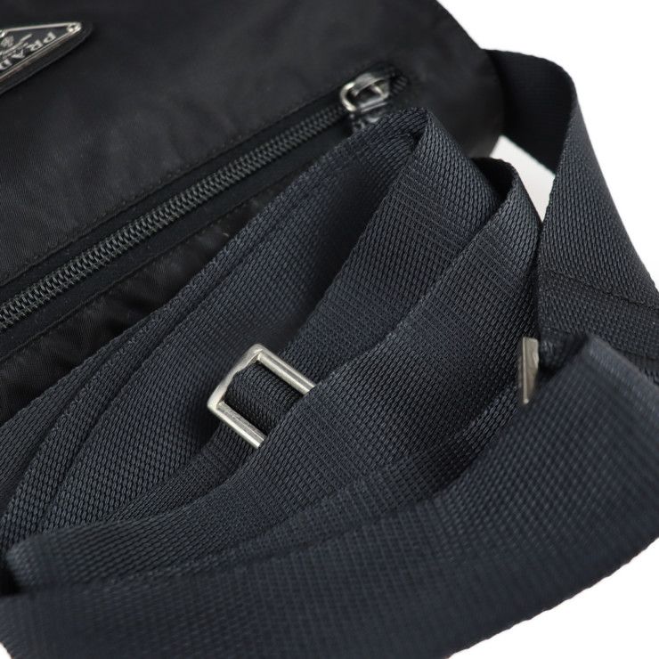 Prada Shoulder Bag B8994 Nylon Leather Black Silver Hardware VELA Triangle Logo