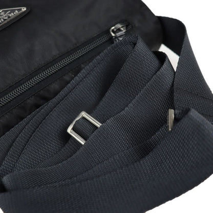 Prada Shoulder Bag B8994 Nylon Leather Black Silver Hardware VELA Triangle Logo