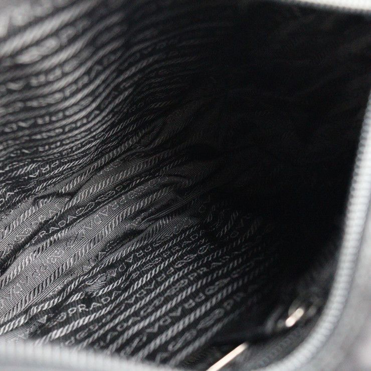 Prada Shoulder Bag B8994 Nylon Leather Black Silver Hardware VELA Triangle Logo
