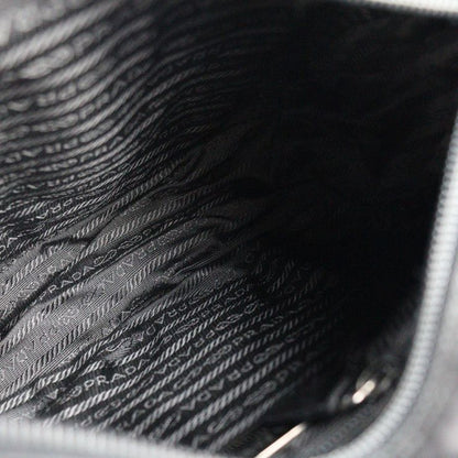 Prada Shoulder Bag B8994 Nylon Leather Black Silver Hardware VELA Triangle Logo