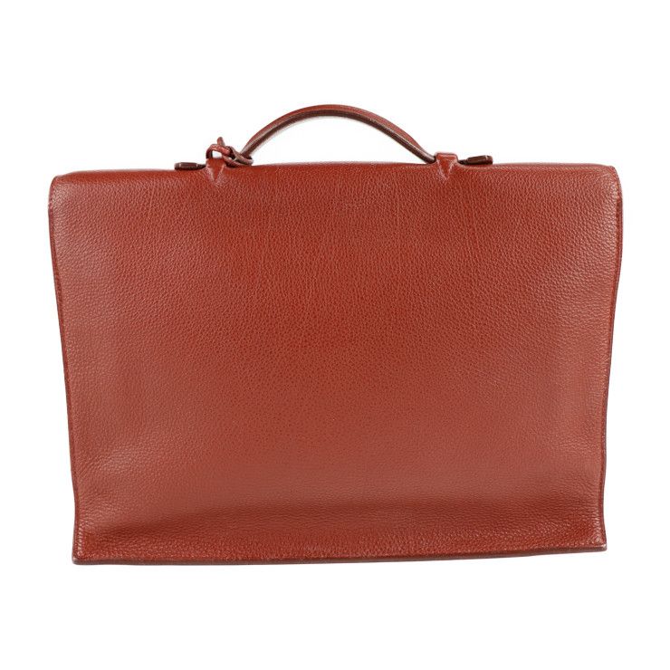 Hermes Sac A Depeches 34 Business Bag - Togo Brown Silver Hardware Briefcase