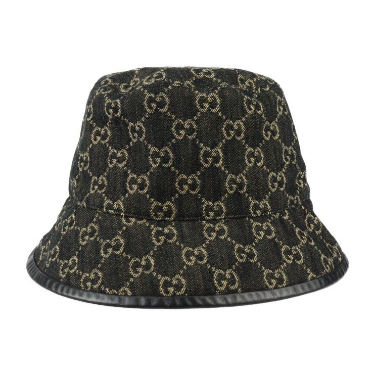 Gucci Bucket Hat 5763713 GG Canvas Leather Black Beige Hat