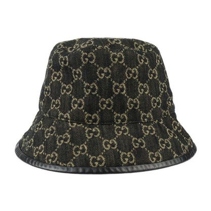 Gucci Bucket Hat 5763713 GG Canvas Leather Black Beige Hat