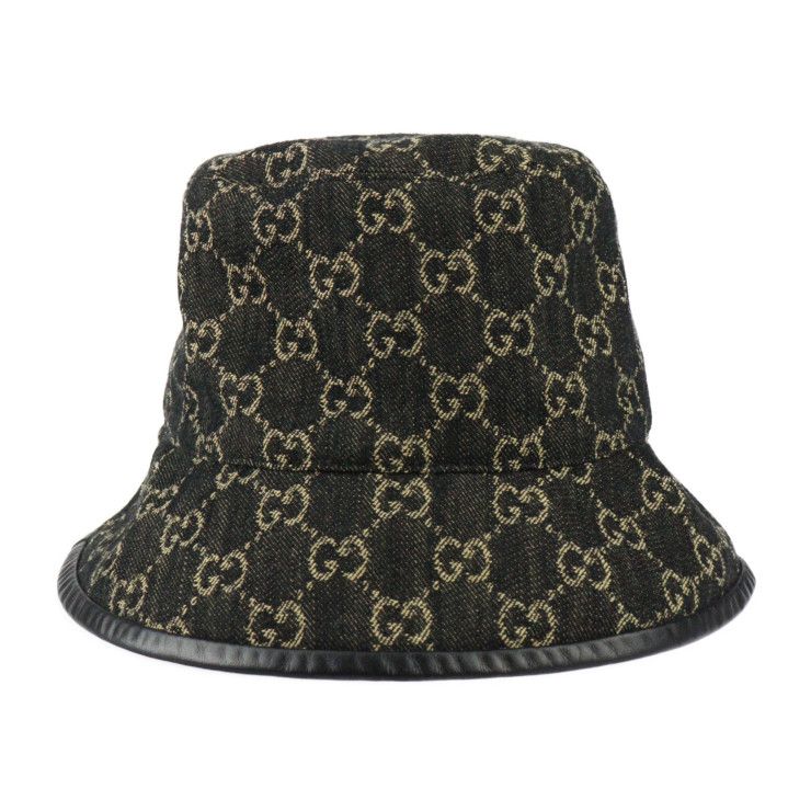 Gucci Bucket Hat 5763713 GG Canvas Leather Black Beige Hat